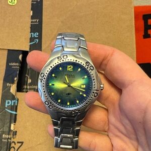 Fossil Silver Watch with blue Green Dial